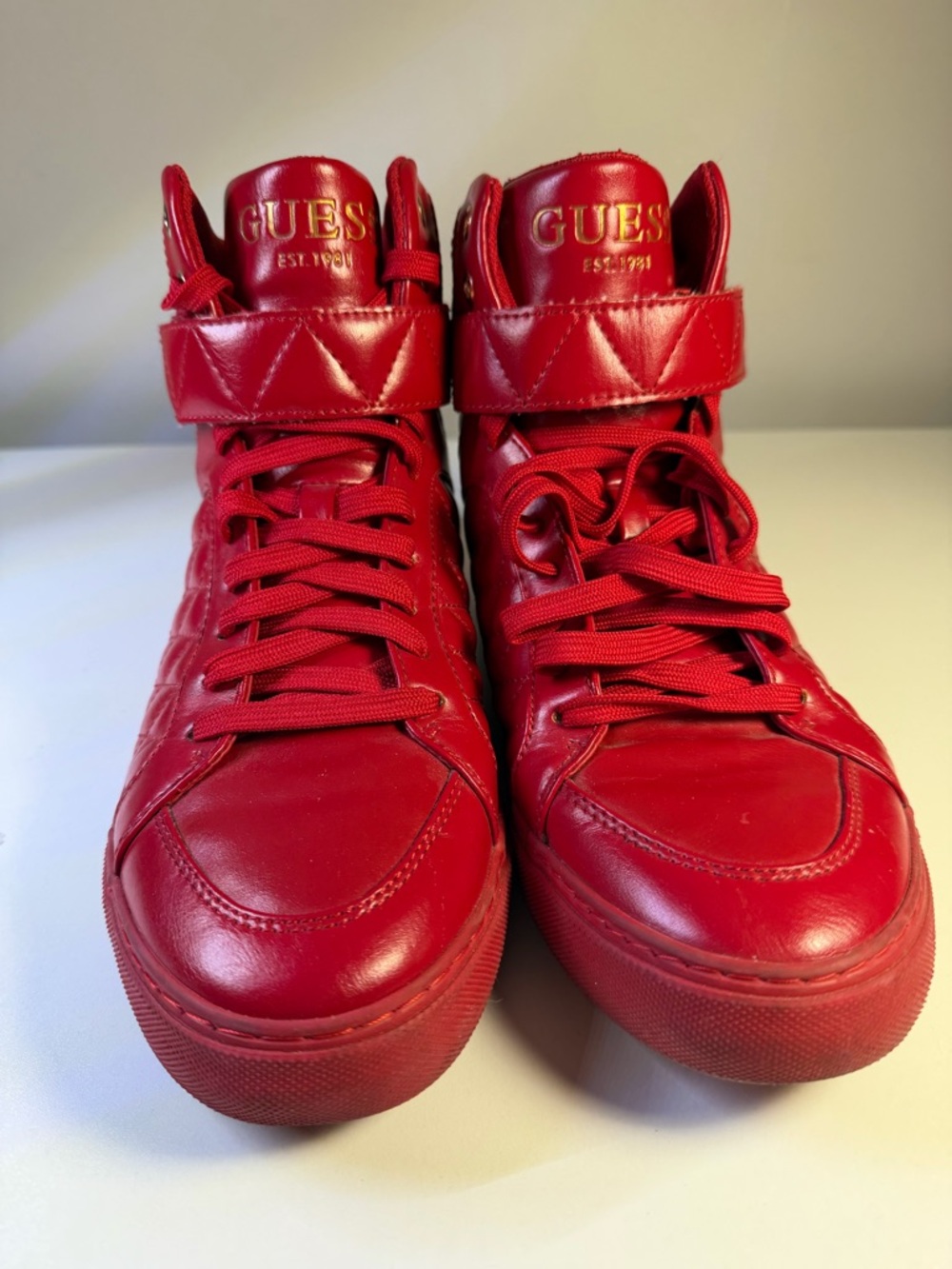 Guess Red Quilted Strap High-Top Sneakers